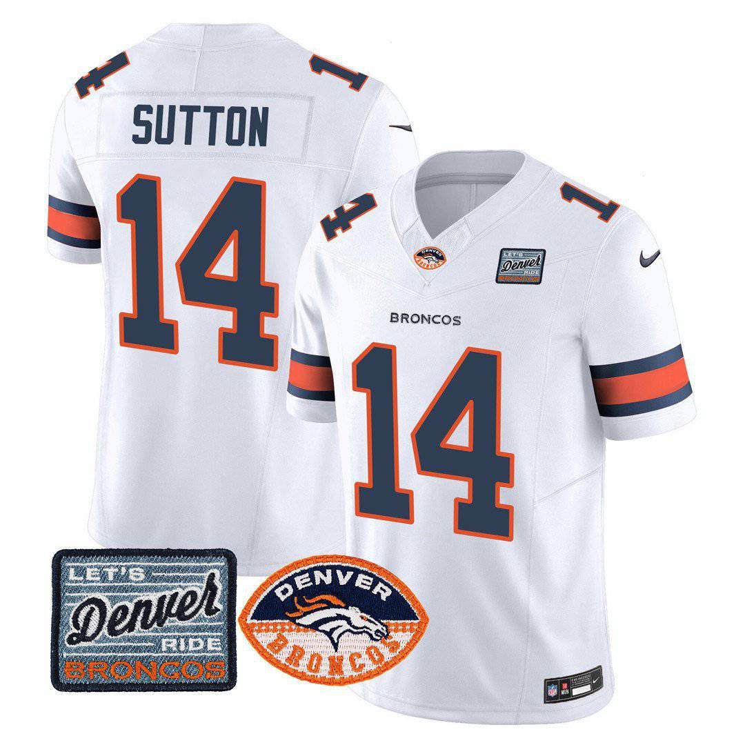 Men Denver Broncos #14 Sutton White 2024 Nike Logo Patch Limited NFL Jersey